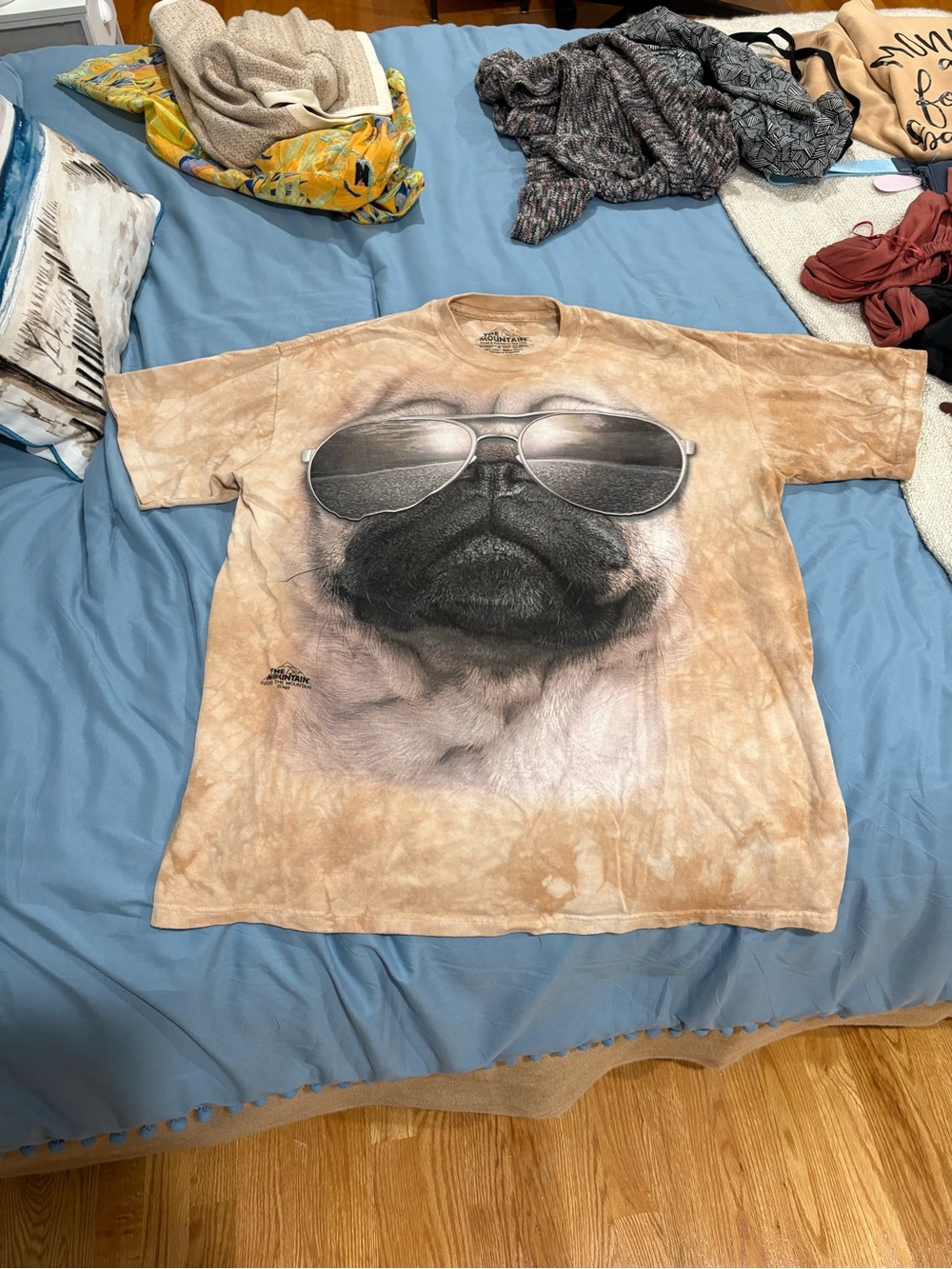 The Mountain Tan Tie-Dye Pug Sunglasses Graphic Tee